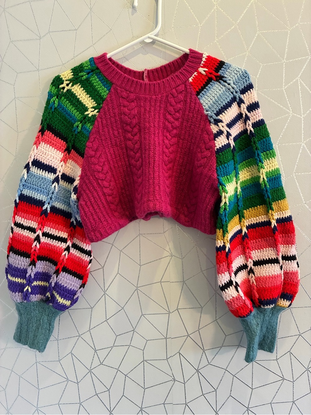 The Honeybea crop sweater bohemian multicolour made in Canada
